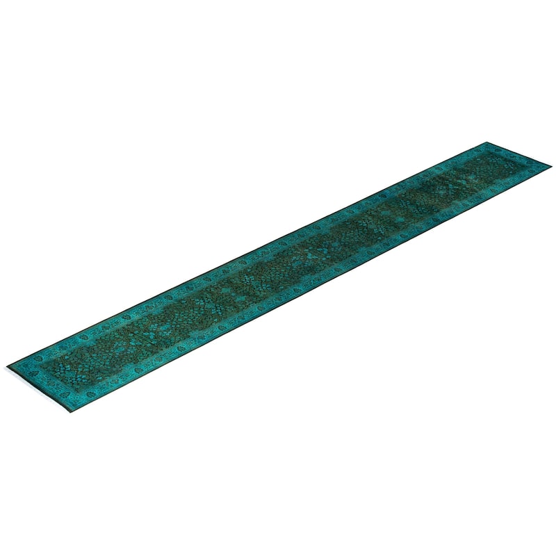 Fine Vibrance One-of-a-Kind Hand-Knotted Runner Rug - Blue, 2' 7" x 18' 5" - 2' 7" x 18' 5"