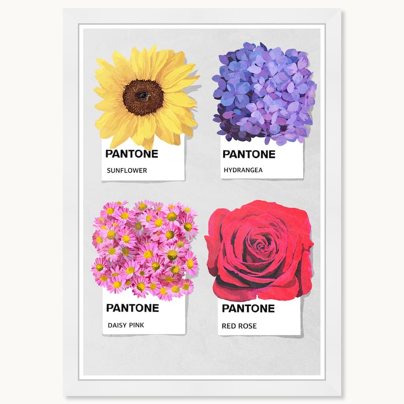 Wynwood Studio Pantone Flora Framed Trendy Retro Kitchen And Living Room Art Prints - 15 x 21 - White