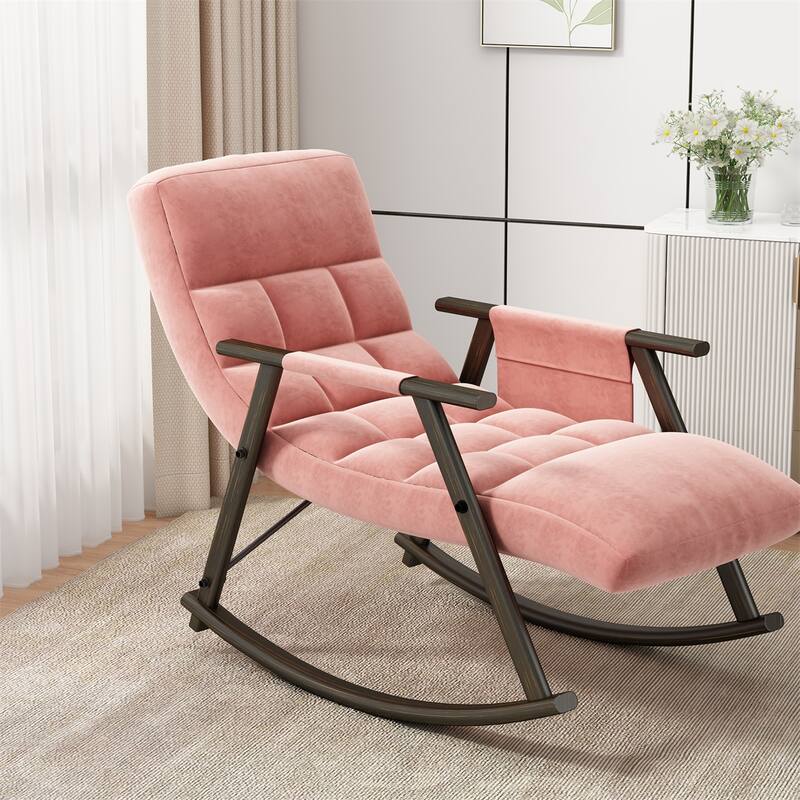 Upholstered Rocking Chair with Adjustable High Back, Side Pockets