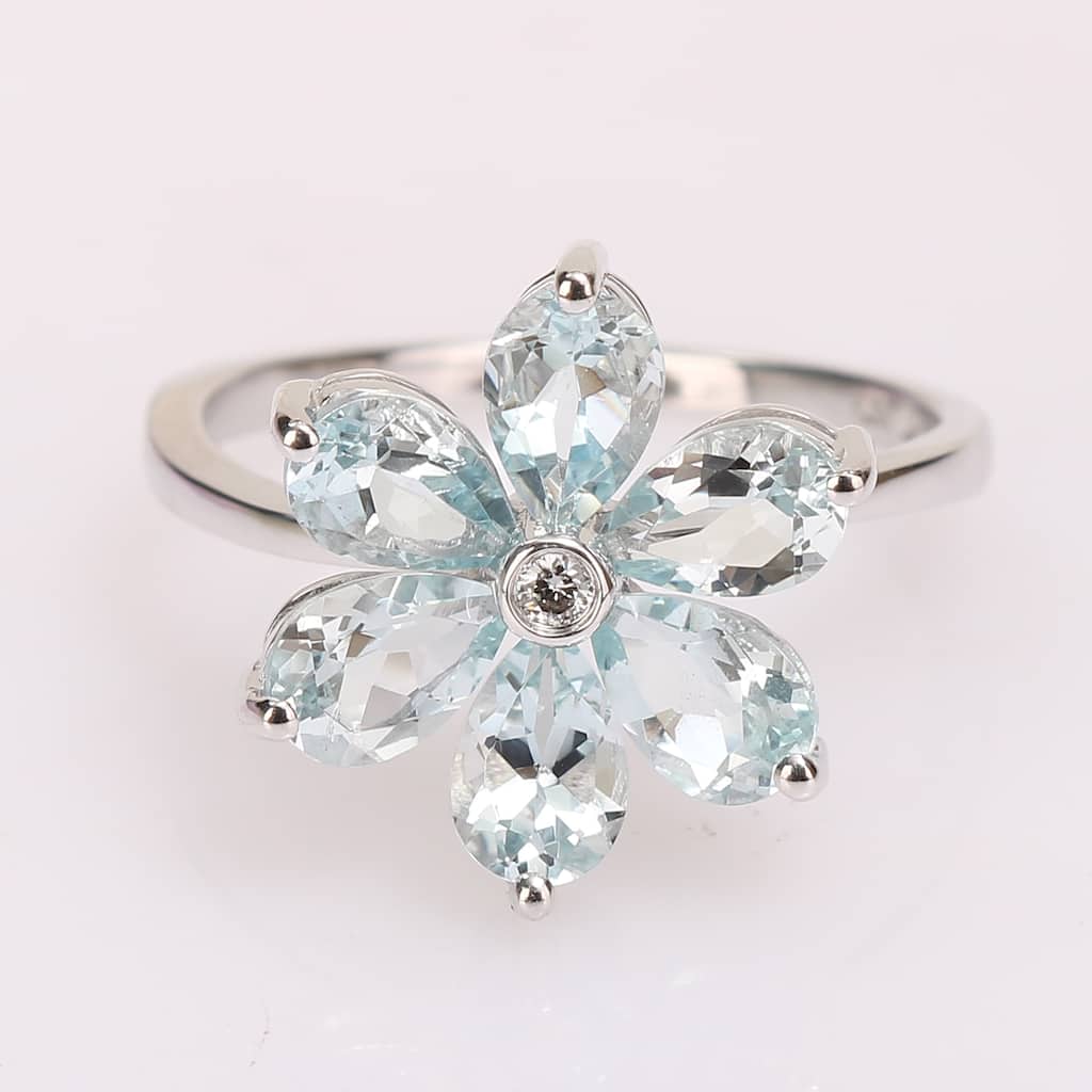 Miadora 14k White Gold Pear-cut Aquamarine and Diamond Accent Flower Ring