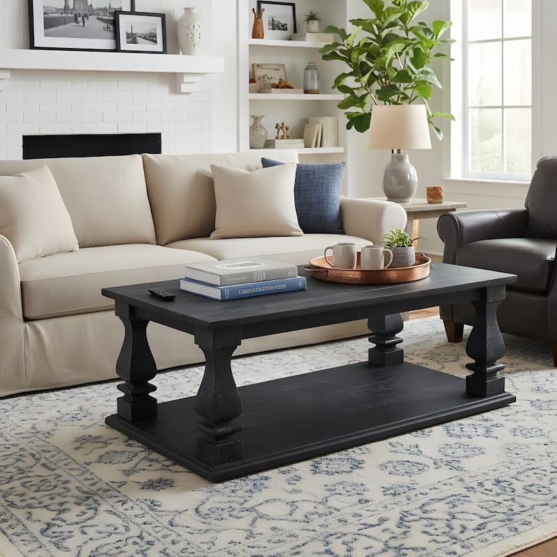Farmhouse Coffee Table with Open Bottom Shelf for Living Room