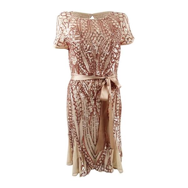 Shop R M Richards Women S Sash Belt Sequined Mesh Dress 8 Rose