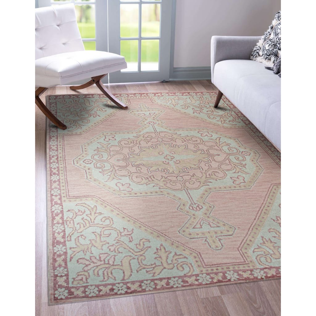 Home Decor EORC Hand-Knotted Wool Oriental Design Rug Elegant Pink Area Rug for Living Room, Bedroom, Office, & Home Décor