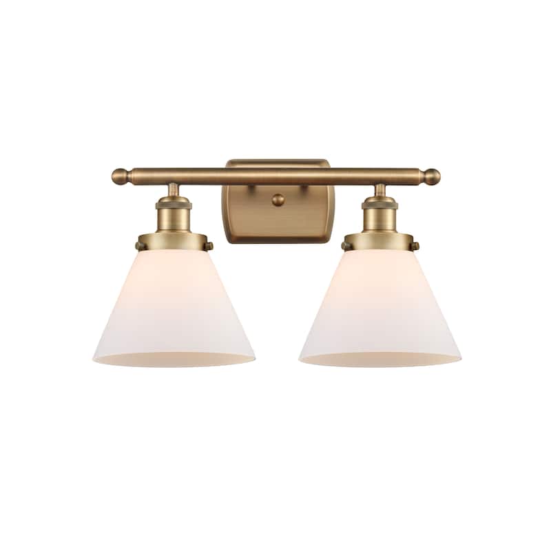 Innovations Lighting Ballston Urban Cone - 2 Light 18" Bath Vanity Light - Brushed Brass/Matte White
