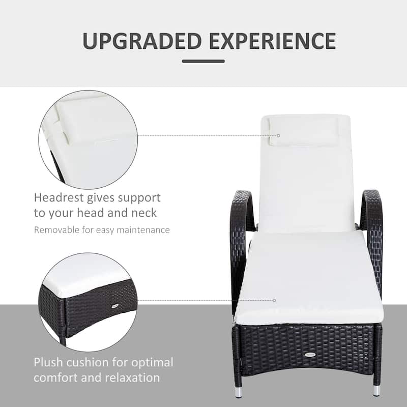 Outsunny Outdoor Rattan Wicker Chaise Lounge Chair with Height Adjustable Backrest & Durable Material, Dark Coffee
