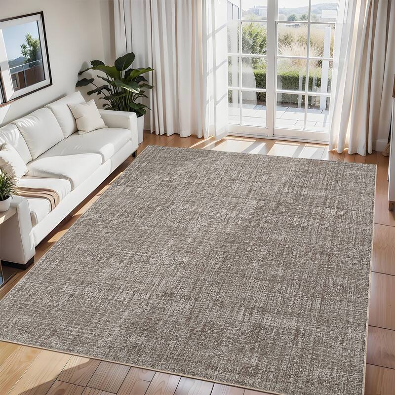 Washable Living Room Rugs Farmhouse Rug Modern Solid Carpet Soft Non Slip Area Rug - 5'x7' - Brown