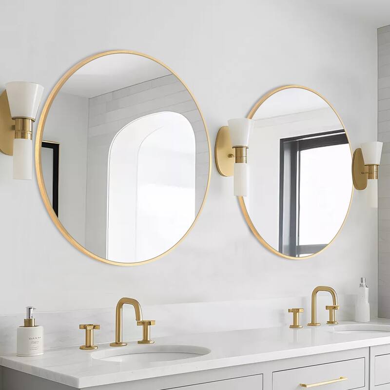 Modern Bathroom Wall Mounted Round Vanity Mirror - 36x36 - Brushed Gold 2Pack