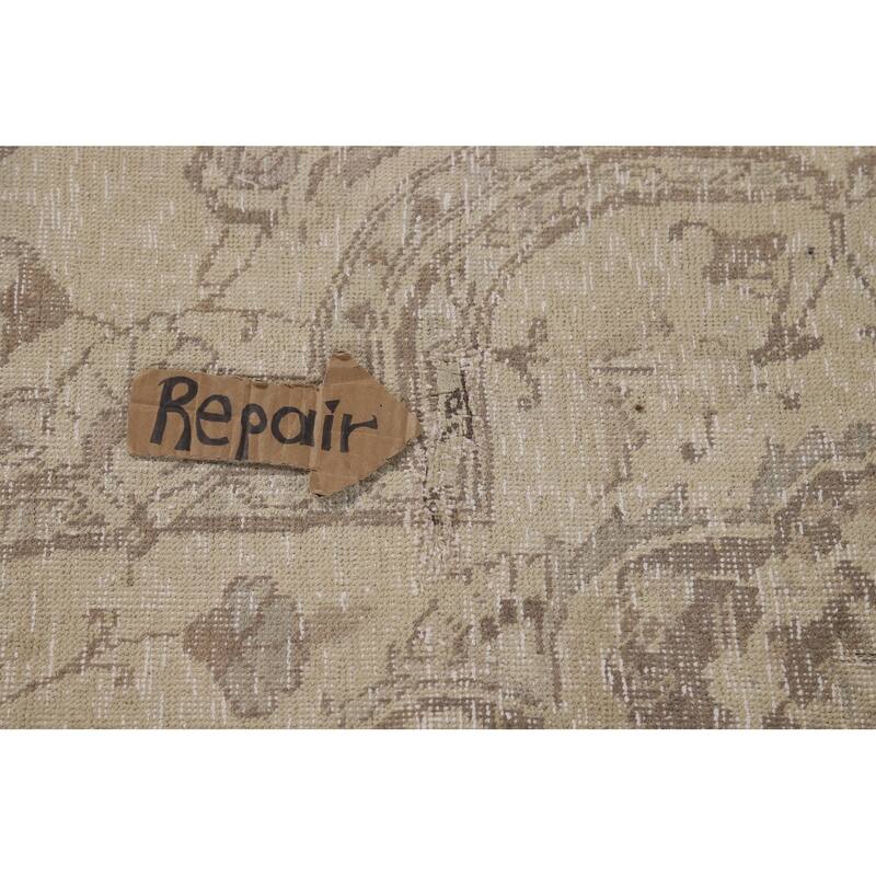 Tabriz Persian Vintage Rug Hand-Knotted Traditional Beige Wool Carpet - 9'9"x 12'6"
