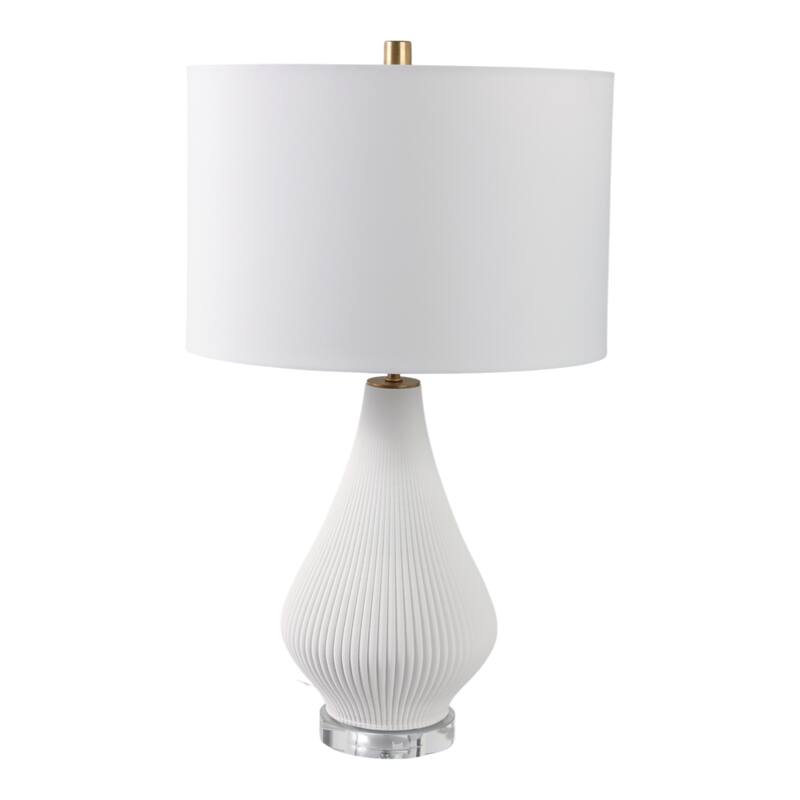 Stoneware Porcelain Table Lamp Ribbed Base Fabric Shade - 24" White - 15" x 15" x 24" - 15" x 15" x 24" - White