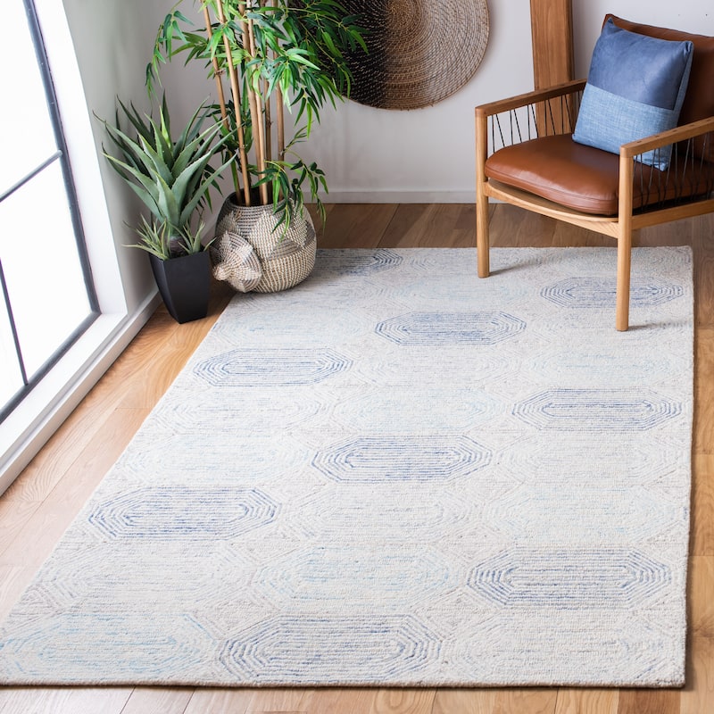 SAFAVIEH Handmade Abstract Cvetanka Modern Wool Rug - 6' x 9' - Ivory/Blue