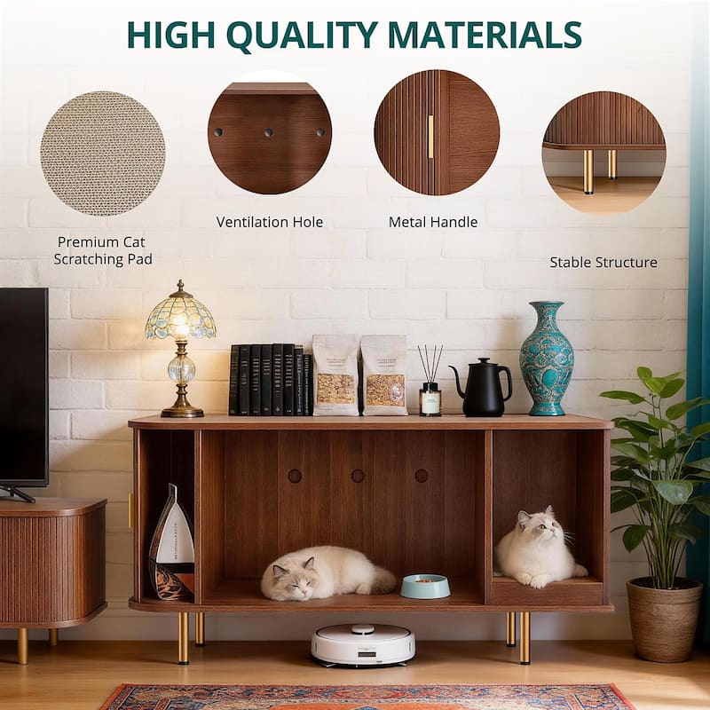 38.5" Cat Litter Box Enclosure with Scratch Pad and Sliding Door,Cat Hidden Litter Box Cabinet,Modern Indoor Cat House,TV Stand