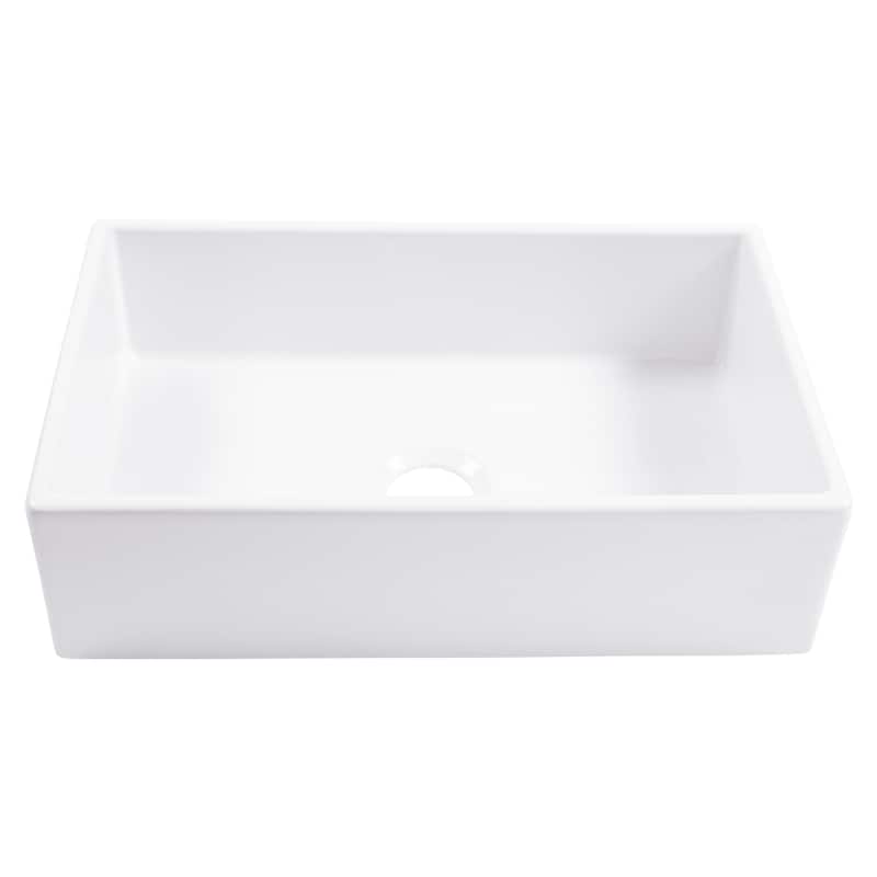 Turner Crisp White Fireclay 30" Single Bowl Farmhouse Apron Front Undermount Kitchen Sink and Drain