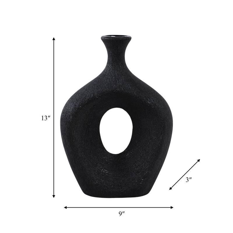 Modern Ceramic Textured Oval Cut-Out Vase - Home Decor - 13"