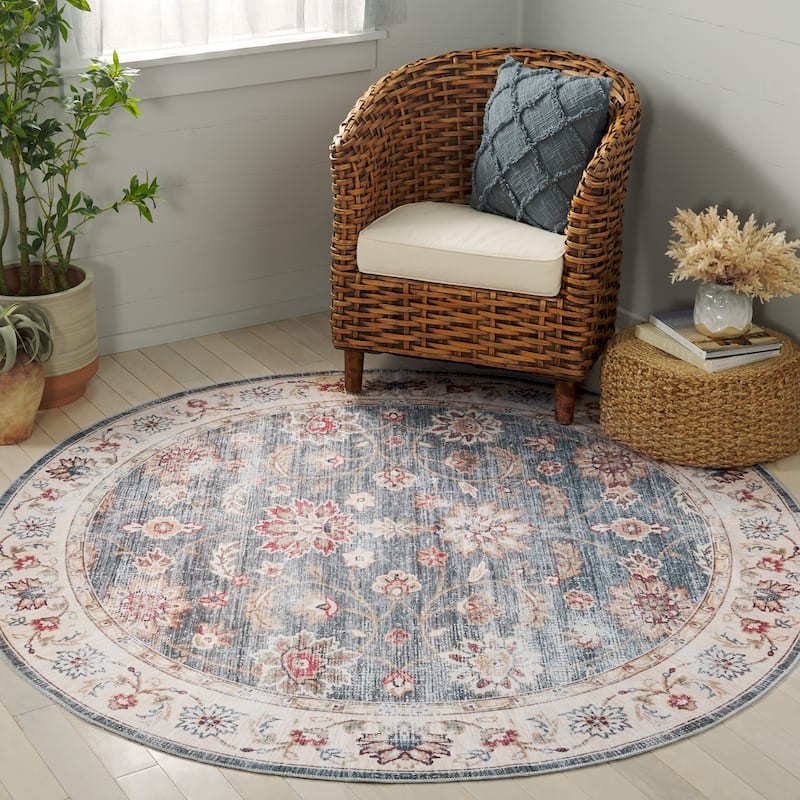 SAFAVIEH Arizona Urmi Machine Washable Slip Resistant Vintage Oriental - 8' x 8' Round - Green/Beige
