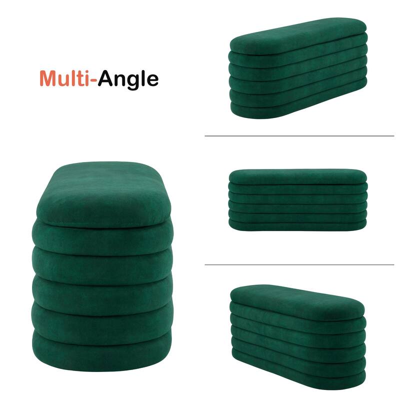 MCombo Storage Ottoman Bench, Upholstered Fabric End of Bed Bench with Storage, 47-inch Oval Footstool W495