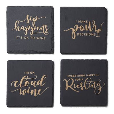 Cloud Wine Slate Coasters Gold Set Of 4, Square 4X4" - 4 in. W x 4 in.D
