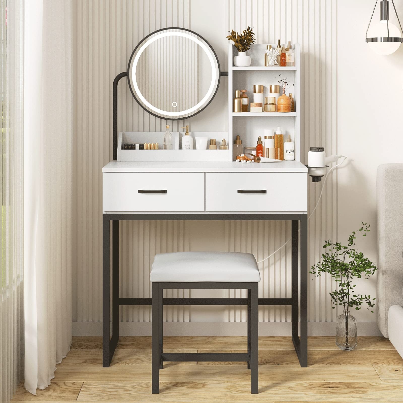 Vanity mirror with lights and storage on sale