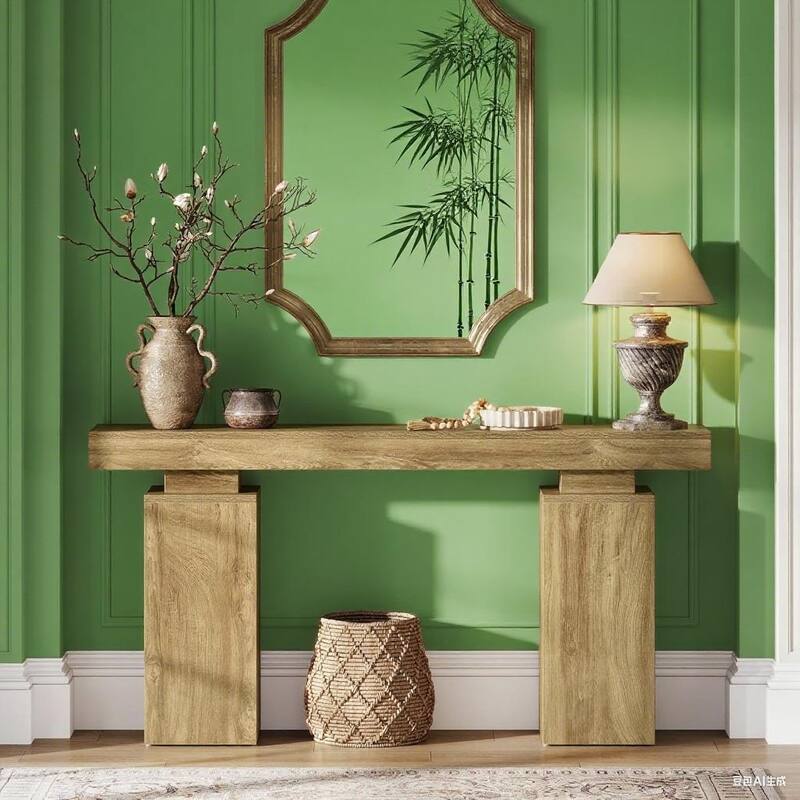 Brown MDF Farmhouse Console Table with Rustic Wood-Grain Finish - 63” L x 11.81 W x 33.46 H