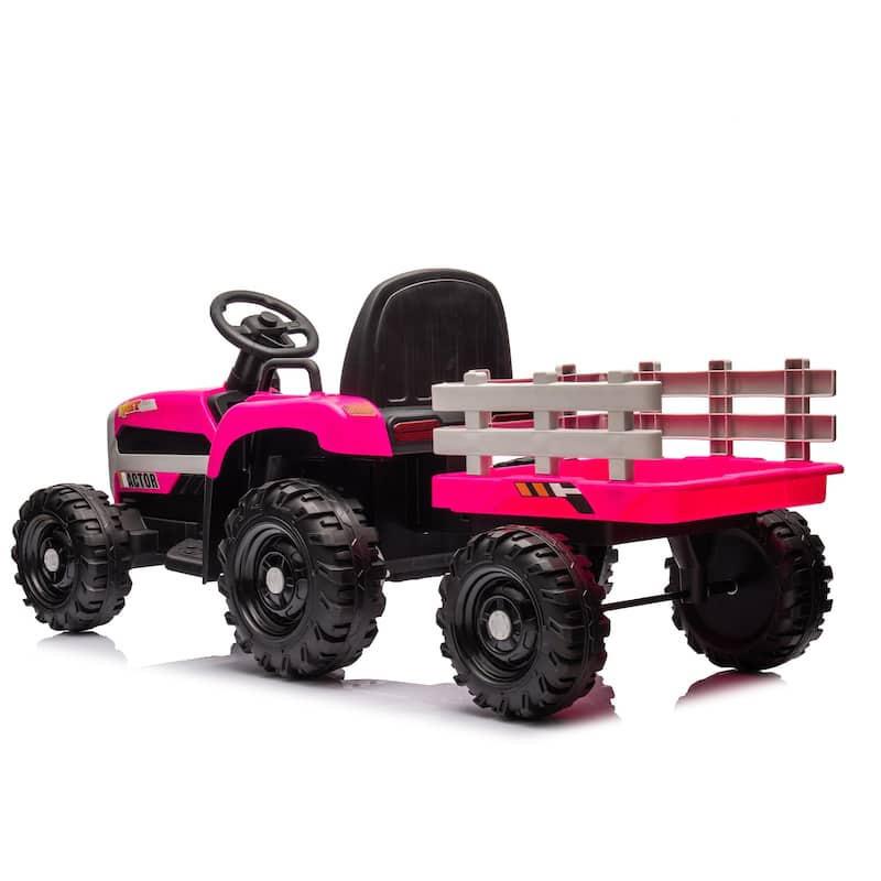 Ride on Tractor,Trailer,24VBattery Powered Electric Toy,200w*2motor 1.86-4.97MPH,Remote Control,3 speed adjustable,LED,safe belt