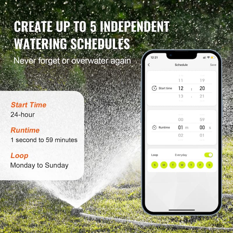 WiFi Sprinkler Timer, Smart Hose Faucet Water Timer with Brass Inlet, APP Control via 2.4Ghz WiFi or Bluetooth, Voice Control