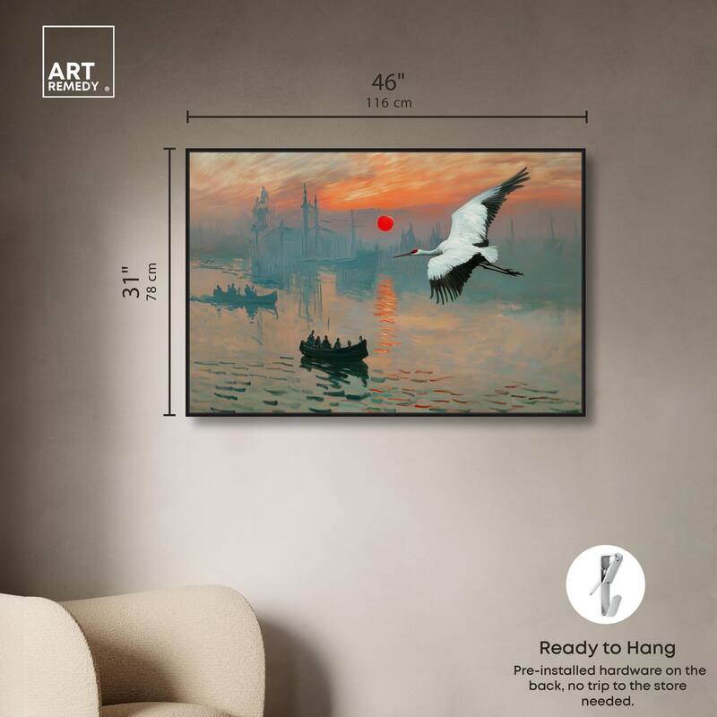 Crane Sunset Canvas by Art Remedy