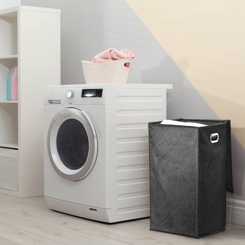 American Art Decor Collapsible Laundry Hamper with Removable Liners and Magnetic Lid - Black (25.5" x 15")