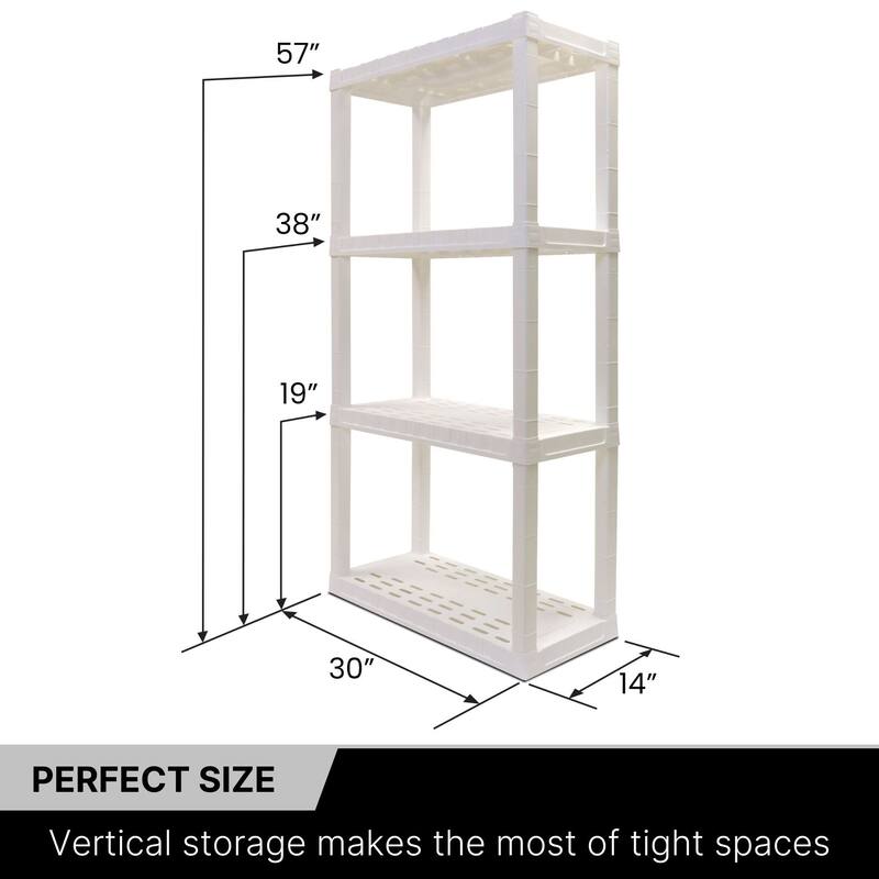 Oskar 4-Tier Heavy Duty Shelving Unit W30 x D14 x H57 Home Storage White