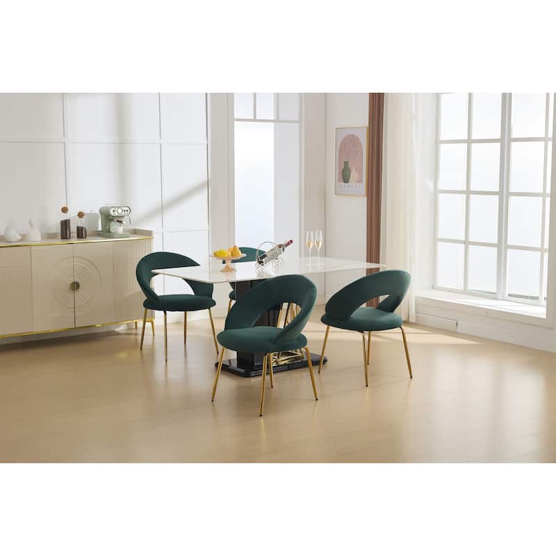 Velvet Dining Chairs with Curved Backrest and Metal Legs, kitchen Chair with Adjustable Foot Nails for Dining Room