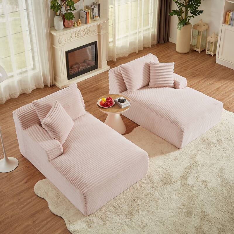 Corduroy Upholstery Cloud Modular Sectional Sofa with Chaise and Pillows, All-Foam Compression Design