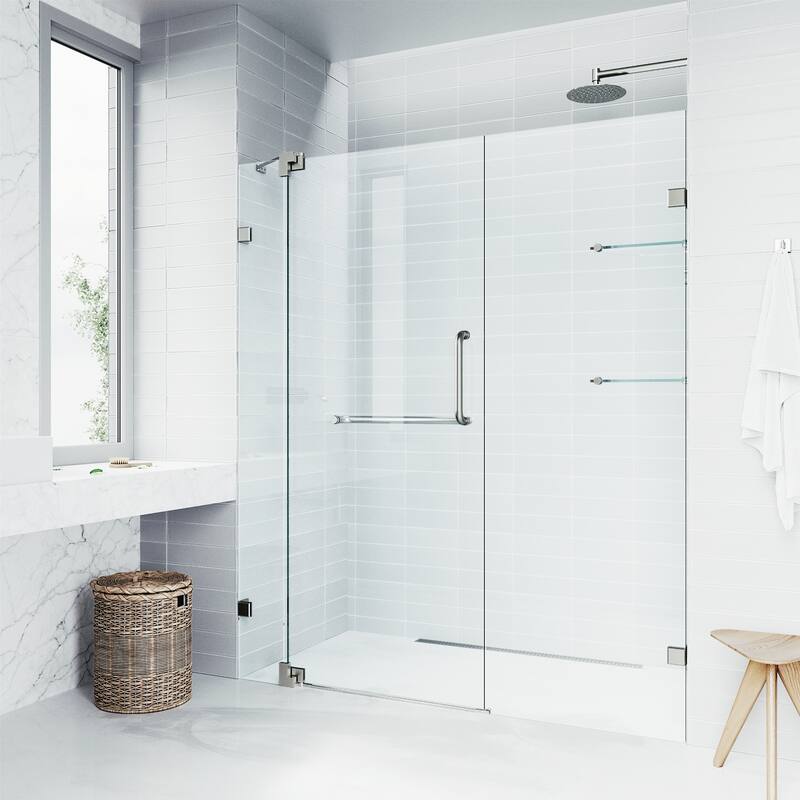 VIGO Pirouette Frameless Pivot Shower Door - 42" to 48" W x 72" H - Brushed Nickel