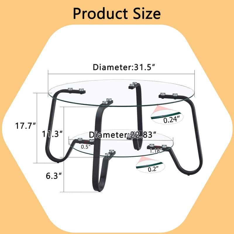 Vintage Minimalist Metal & Glass Coffee Table - 31.5" Square, Double Layer Tempered Glass