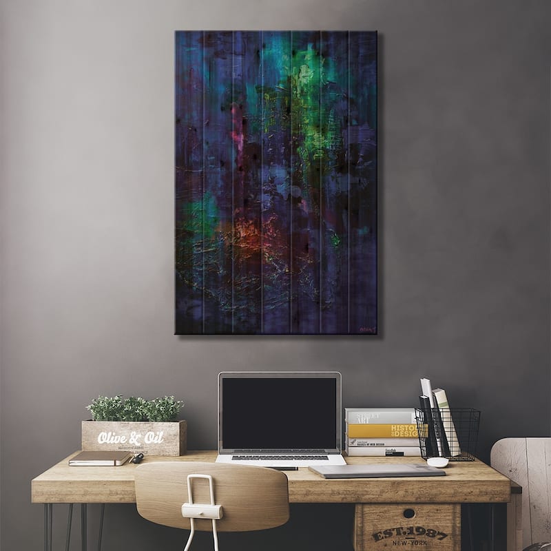 Blue Print On Wood by Osnat Tzadok - Multi-Color