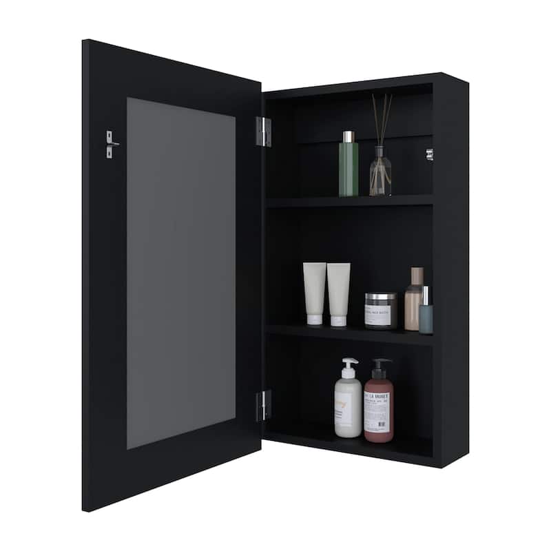Wall-Mounted Medicine Cabinet with Mirror, 3 Internal Shelves, Space-Saving Design for Bathroom, Black Finish
