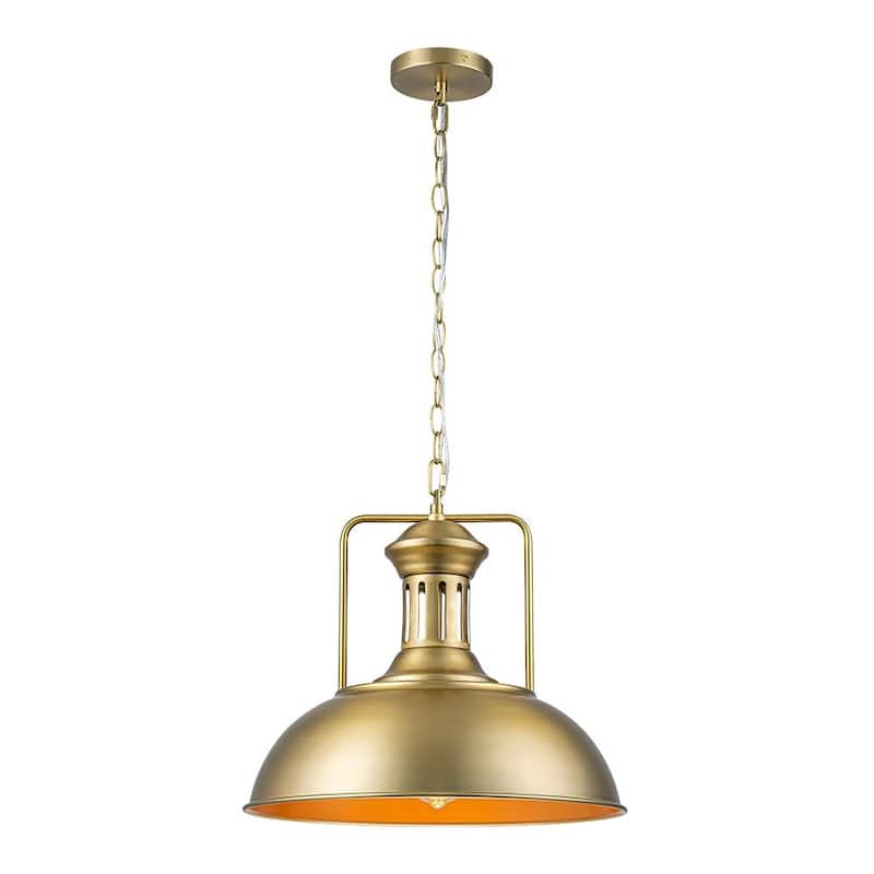 Industrial 1-Light Metal Dome Pendant Light Black Rusty 16in - Brass