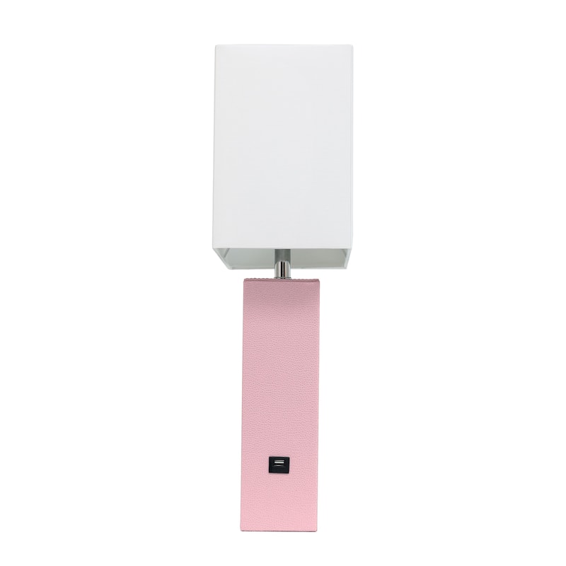 Modern Leather Table Lamp with USB and White Fabric Shade