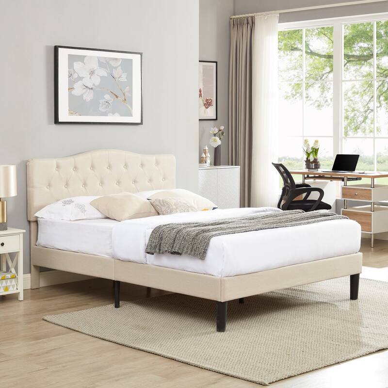 VECELO Tufted Upholstered Bed Frames With Adjustable Headboard