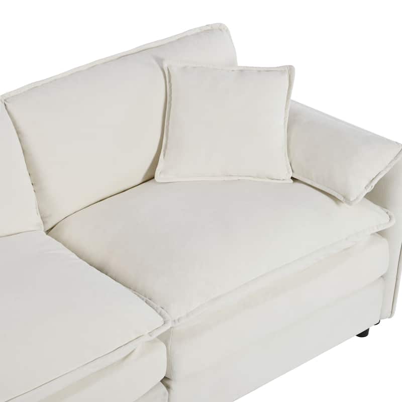 Chenille Loveseat Upholstered Deep Seat Sofa with 2 Movable Ottomans and 2 Pillows Love Seat Modular Couch for Apartment