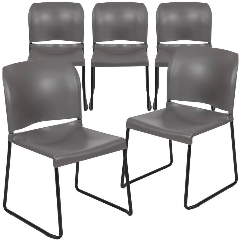 5 Pack 880 lb. Capacity Full Back Contoured Sled Base Stack Chair - Gray