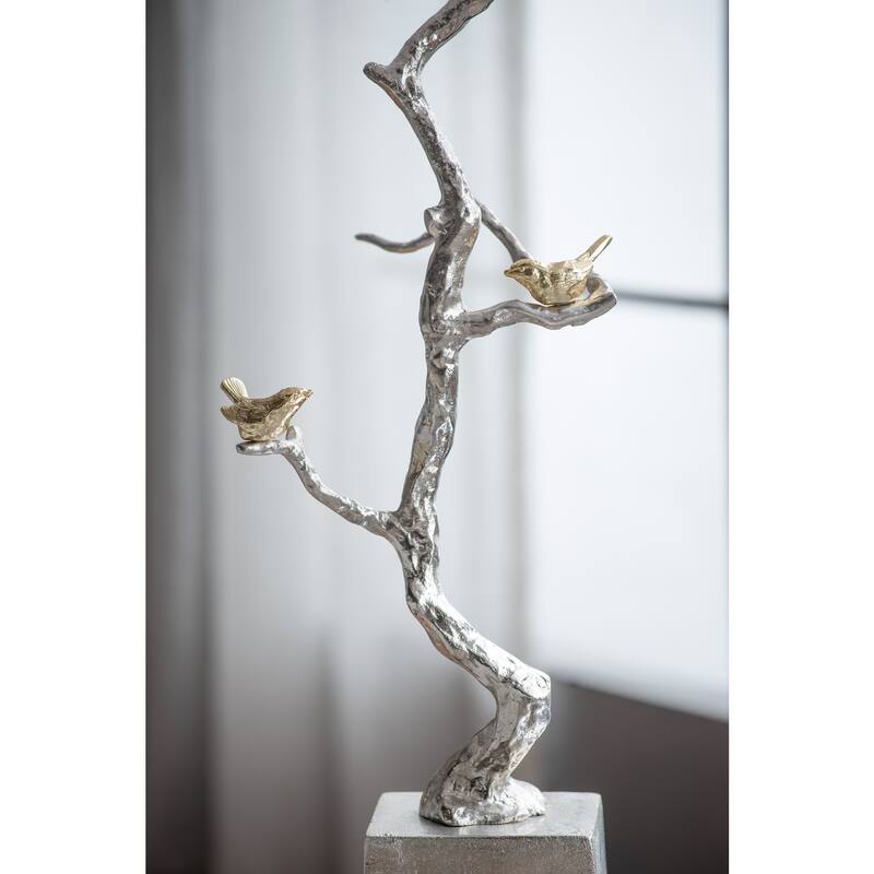 Branch and Feather Lamp in Champagne and White Finish - Artistic Decorative Lighting for Home or Office