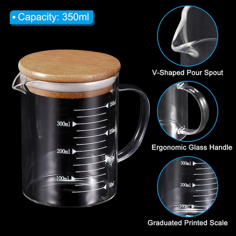 Glass Measuring Cup, 3.3 Borosilicate Glass with Wood Lid for kitchen
