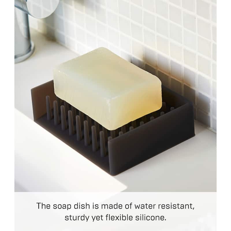 Yamazaki Home Self-Draining Soap Dish, Silicone - L 3.35 x W 4.33 x H 1.18 inches