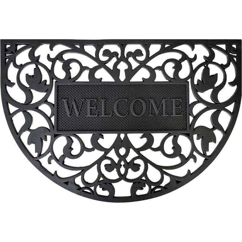 HomeRoots 24" X 36" Black Scrollwork Welcome Semi Circle Outdoor Rubber Door Mat - 24' X '36