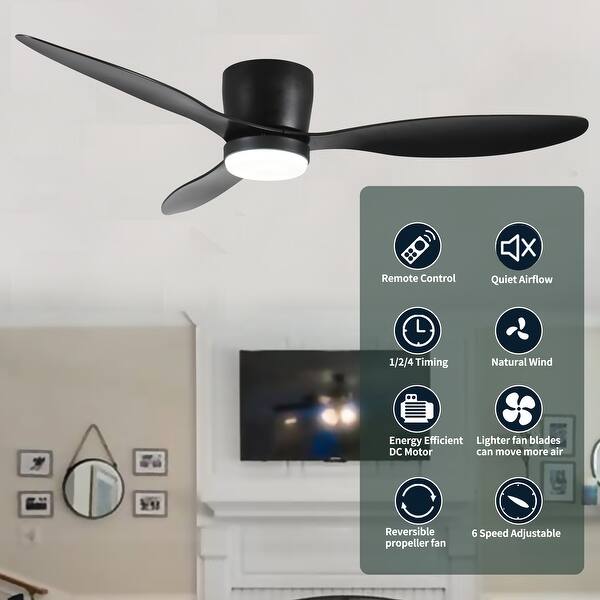 Byteany 42 in. Smart Indoor Black Flush Mount Ceiling Fan with Light and Quiet Reversible DC Motor, Remote Control CFYXC-42BK13-F - The Home Depot