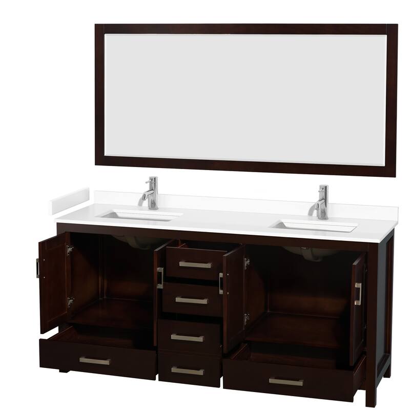 Sheffield Double Bathroom Vanity Set, Cultured Top, 70-Inch Mirror
