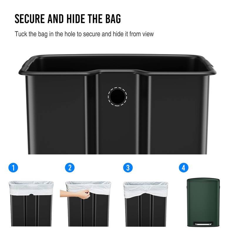 13 Gallon 50L Foot Pedal Operated Soft Close Trash Can Bustbin