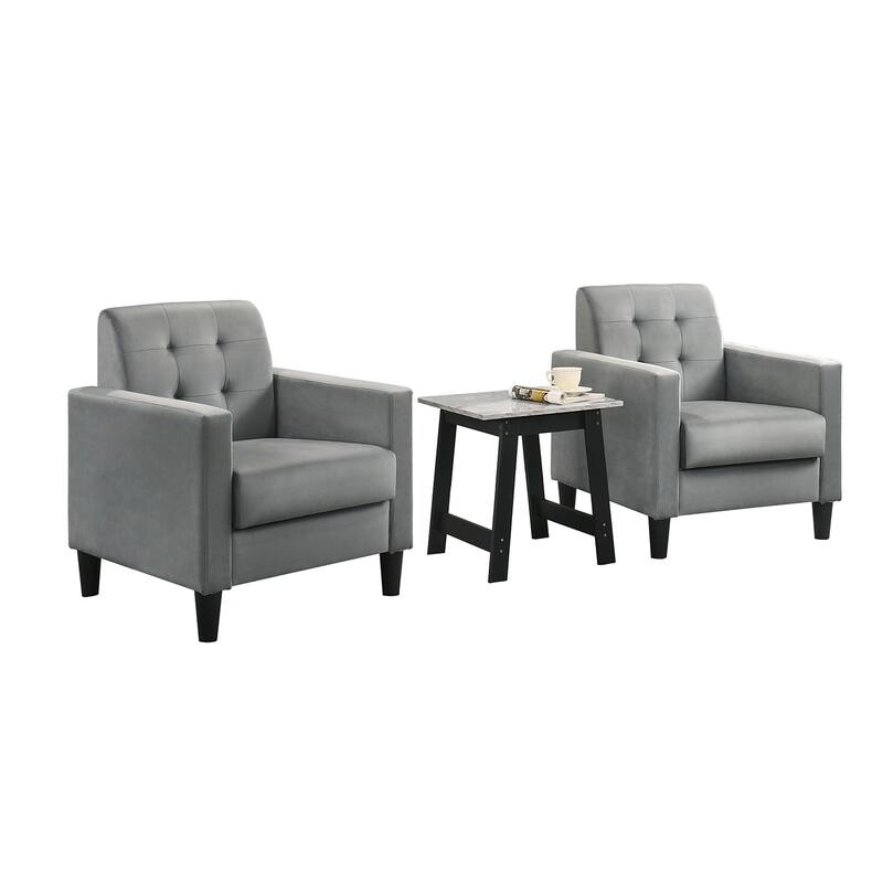 3 Piece Velvet Upholstered Armchairs and End Table - Light Gray