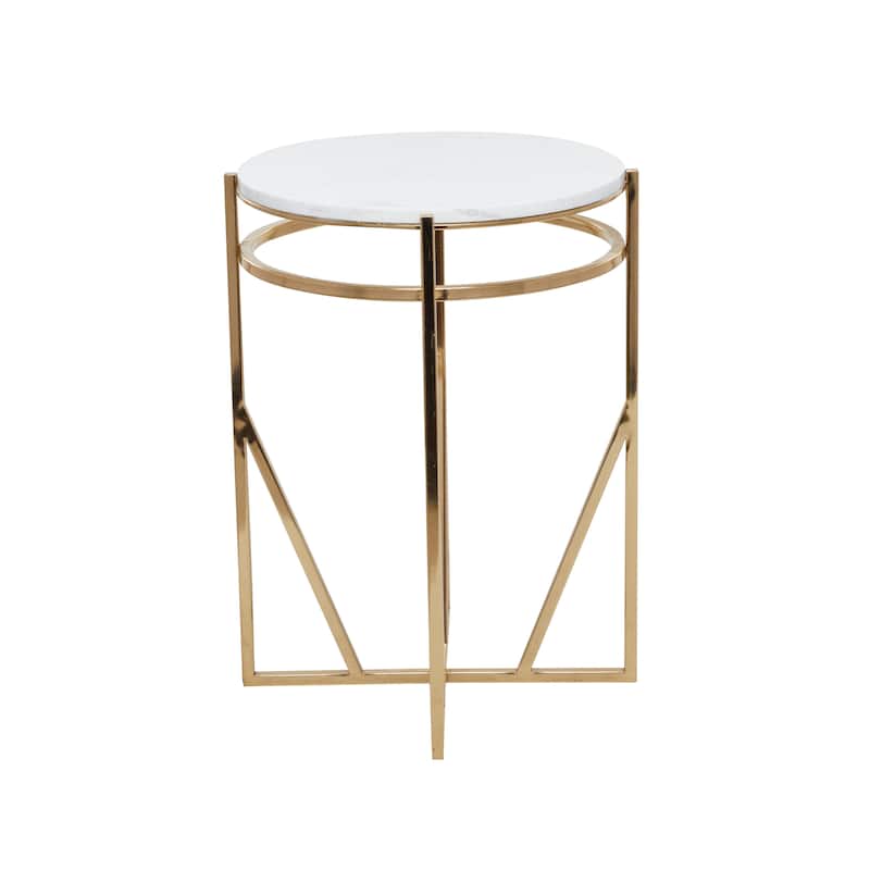 Gold Metal Accent Table with Marble Top - 16 x 16 x 21