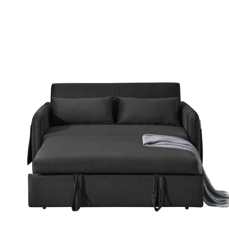 Pull-Out Velvet Couch with Chaise and Storage, Ideal for Apartments and Guest Rooms