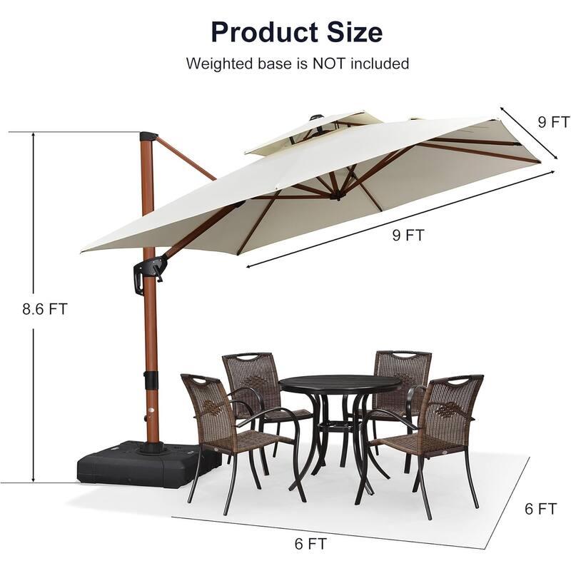 PURPLE LEAF 9 ft Square Wood Pattern Patio Cantilever Umbrella