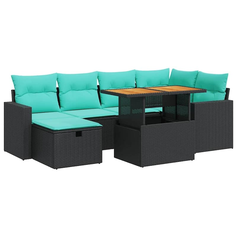 vidaXL Patio Sofa Set with Cushions Outdoor Furniture 7 Piece Poly Rattan - 21.7 x 24.4 x 27.2
